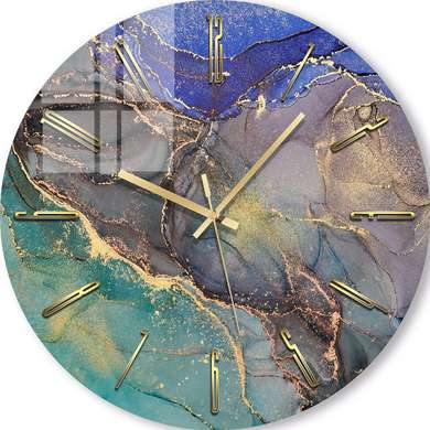 Стеклянные Часы - Разноцветный мрамор с золотыми подтеками, 40cm