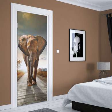 3D sticker on the door, Elephant in anger, 60 x 90cm, Door Sticker