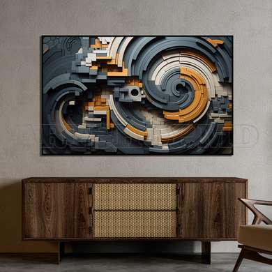 Poster - Geometrie cu efect 3D, 90 x 45 см, Poster inramat pe sticla, Abstracție