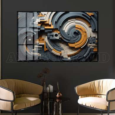 Poster - Geometry with 3D effect, 90 x 45 см, Framed poster on glass, Abstract