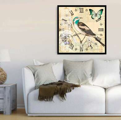 Poster - Clock with a bird, 100 x 100 см, Framed poster, Provence