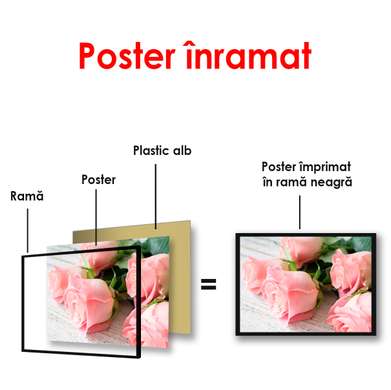 Постер - Розовые розы на столе, 90 x 60 см, Постер в раме, Цветы