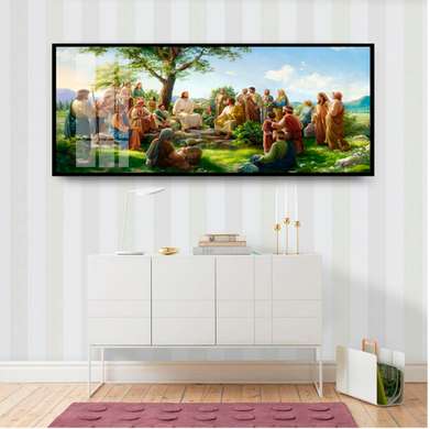 Постер - Иисус Христос и его ученики, 90 x 45 см, Постер на Стекле в раме, Религиозные