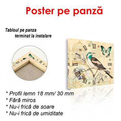 Постер - Часы с птичкой, 100 x 100 см, Постер в раме, Прованс