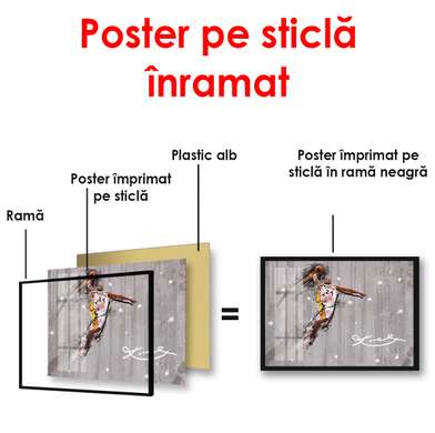 Постер - Абстрактный футболист на деревянном фоне, 90 x 60 см, Постер в раме, Спорт