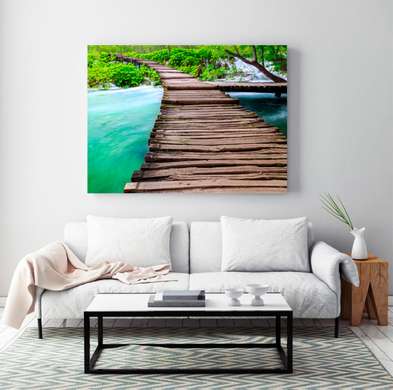 Poster - Wooden bridge near the lake, 90 x 60 см, Framed poster, Nature