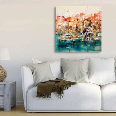 Poster - Abstract landscape with yachts, 100 x 100 см, Framed poster, Marine Theme