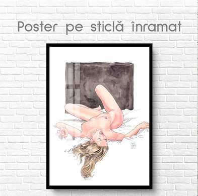 Poster - In bed, 60 x 90 см, Framed poster on glass, Nude