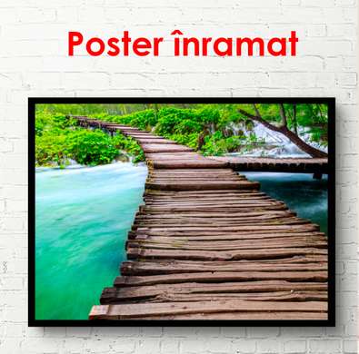 Poster - Wooden bridge near the lake, 90 x 60 см, Framed poster, Nature