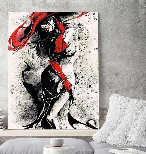 Постер - Дама в красной шляпе, 30 x 45 см, Холст на подрамнике