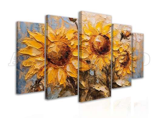 Modular picture, Painted sunflower bouquet, 108 х 60