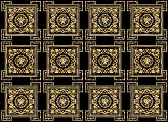 Wall Mural - Golden Versace ornament with a repeating element on a black background.
