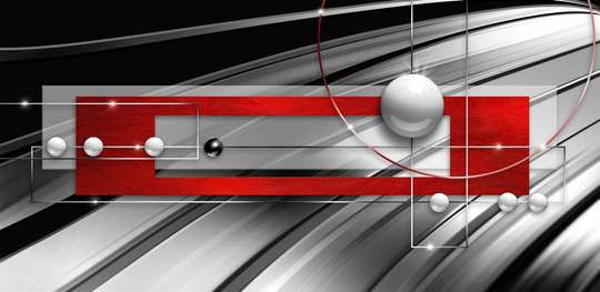 3D Wallpaper, Black and white geometry with a red accent.