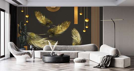 Wall mural - Golden leaves with modern geometry
