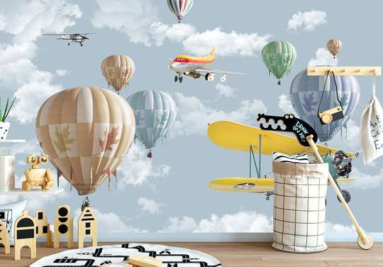 Fototapet - Baloane cu aer cald și avioanele pe cer