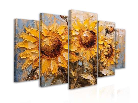 Tablou Multicanvas, Buchet de floarea soarelui pictat, 108 х 60