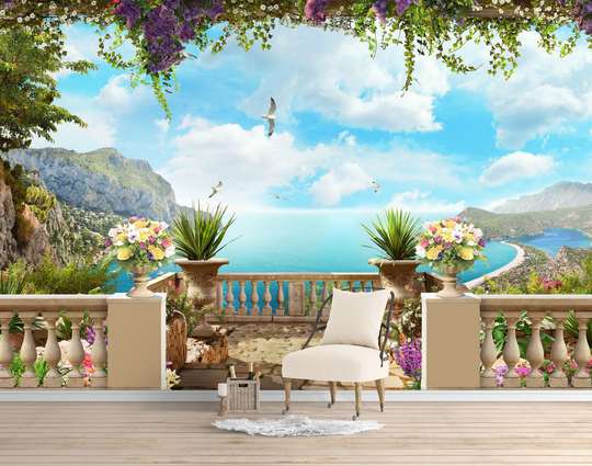 Wall Mural - View from the balcony to the ocean with blue water.