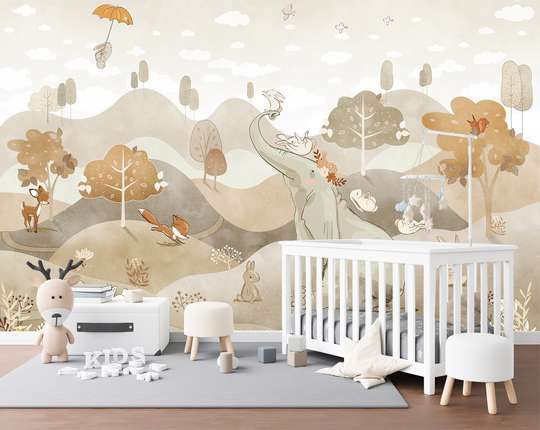 Nursery Wall Mural - Elephant and other cute animals are playing