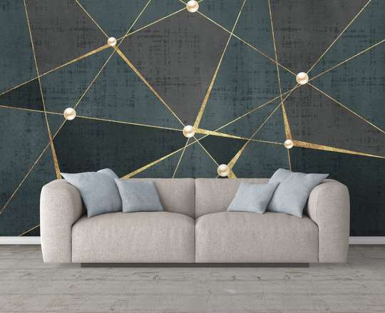 Wall Mural - Golden geometric lines on a black background