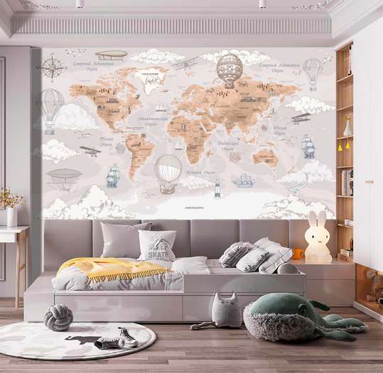 Nursery Wall Mural - World map and retro aviation