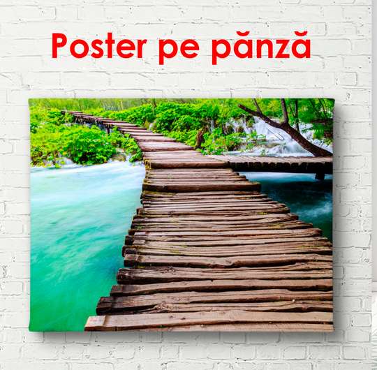 Poster - Wooden bridge near the lake, 90 x 60 см, Framed poster