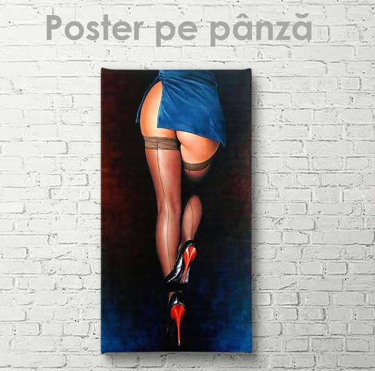 Постер - Девушка в чулках, 30 x 60 см, Холст на подрамнике, Ню