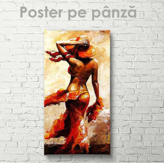 Poster - Lady în roșu, 30 x 90 см, Panza pe cadru