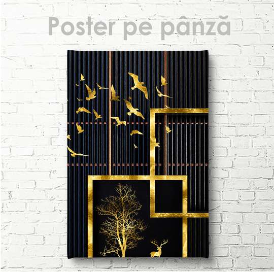 Poster - Golden landscape, 30 x 60 см, Canvas on frame, Glamour