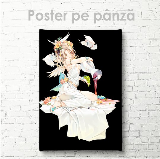 Poster, Fată anime pe un fundal negru, 30 x 45 см, Panza pe cadru