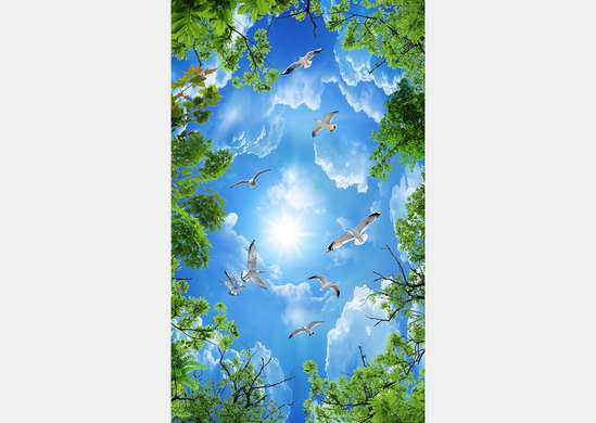 Wall Mural - Blue sky and white birds