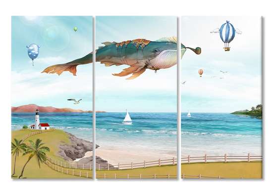 Модульная картина, Фантастический кит в небе., 70 x 50