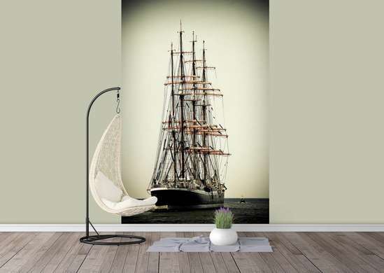 Wall Mural - Pirate ship with white sails.