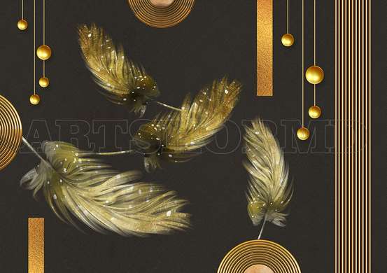 Wall mural - Golden leaves with modern geometry