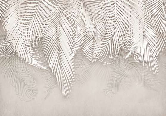 Фотообои - Тропические пальмовые листья на бледно-бежевом фоне