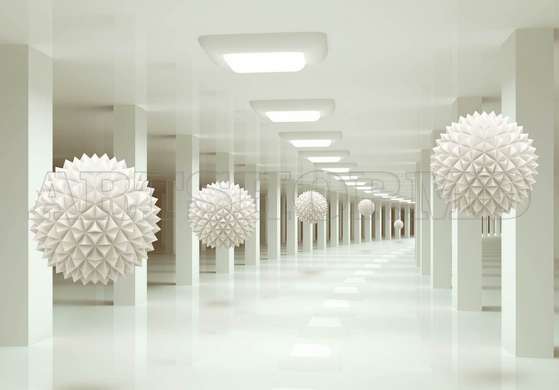 3D Wallpaper, Corridor and white balls.