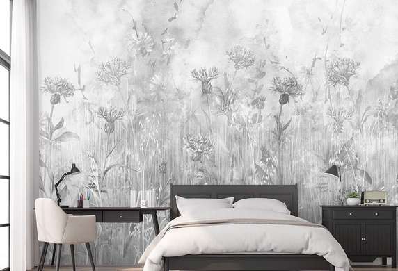 Wall Mural - Gray flowers in the grass