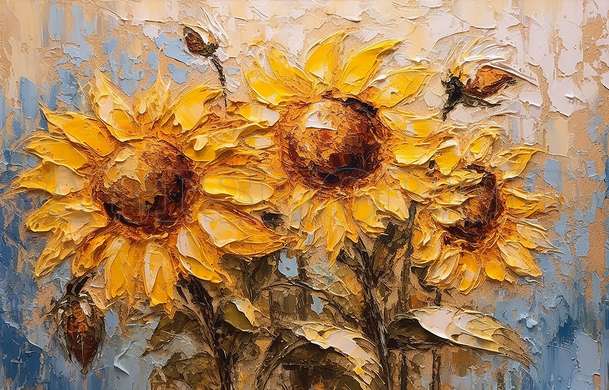 Modular picture, Painted sunflower bouquet, 206 x 115