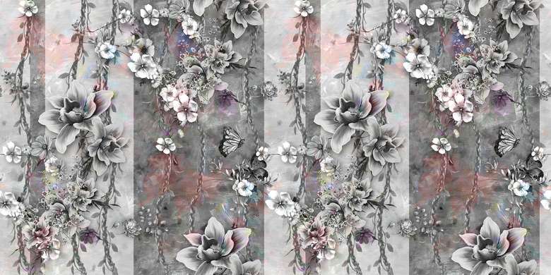 Wall Mural - Beautiful floral print in cold colors