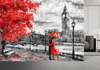 Фотообои - Влюбленная пара в дождливом Лондоне и красное дерево