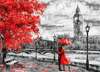 Fototapet - Cuplu îndrăgostit în Londra ploioasă și copacul roșu