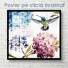 Poster - Hummingbird in flowers, 100 x 100 см, Framed poster on glass, Botanical