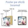 Poster - Hummingbird in flowers, 100 x 100 см, Framed poster on glass, Botanical