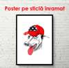 Постер - Белая собака с красной шапочкой, 60 x 90 см, Постер в раме, Минимализм