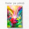 Poster - Trandafir multicolor cu un fluture, 60 x 90 см, Poster inramat pe sticla, Flori
