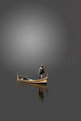 Poster - The gentleman in the boat, 30 x 45 см, Canvas on frame, Minimalism