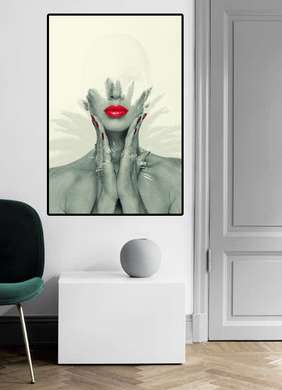 Постер - Девушка с алыми губами, 40 x 60 см, Холст на подрамнике, Гламур