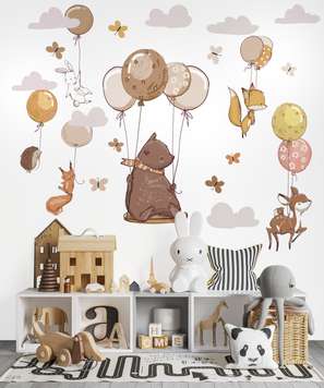 Wall decals, Cute animals with hot air balloons, SET-M