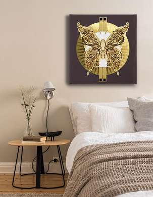 Poster - Fluture auriu pe fond maro, 100 x 100 см, Poster inramat pe sticla