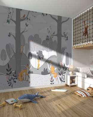 Wall mural for the nursery - Chanterelles in the gray forest