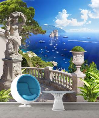 Фотообои - Римская статуя и голубое море